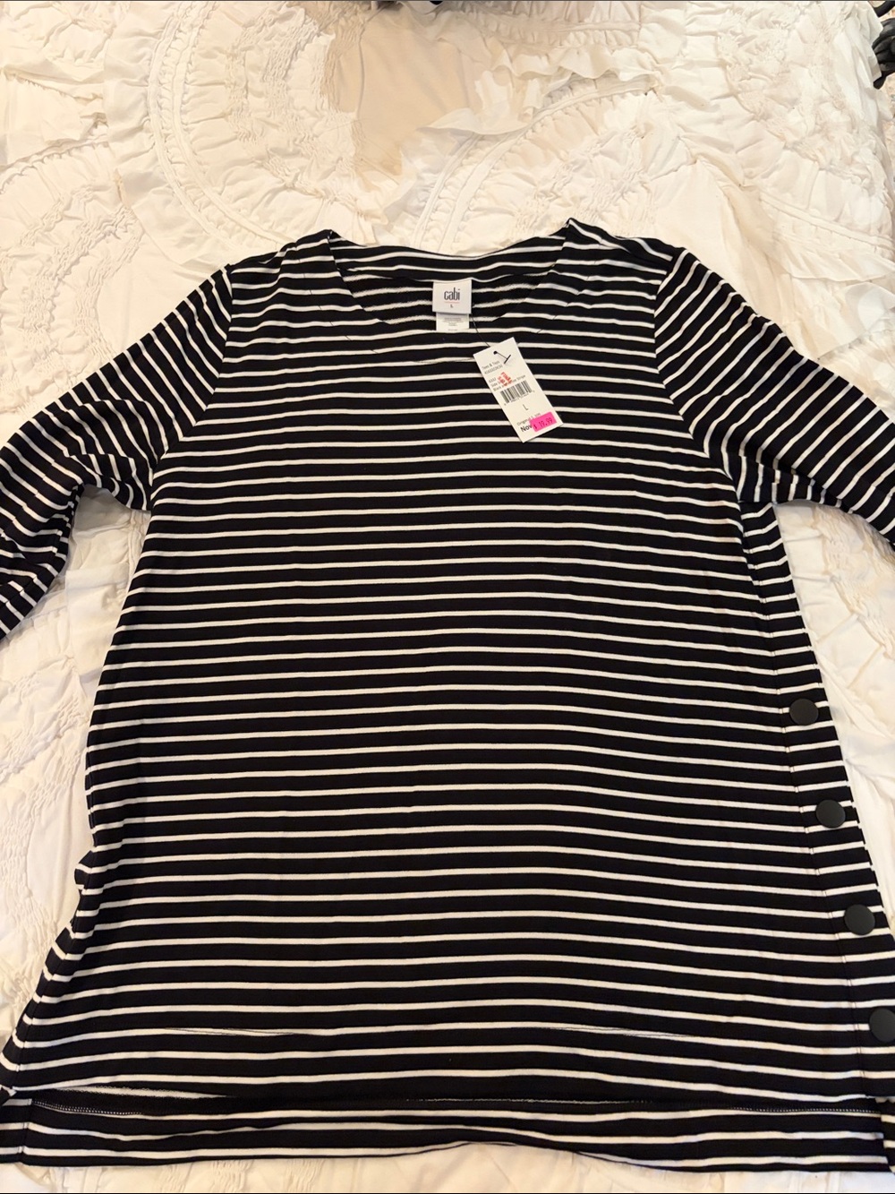 CAbi Black and White Striped Long Sleeve Crew Top